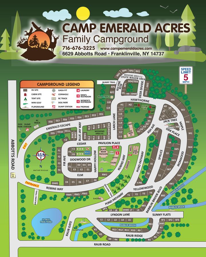 Printable Camp Emerald Acres family campground map